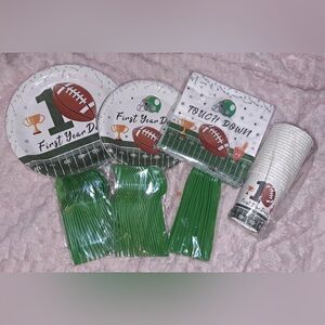 Football Themed Party Supplies Set - Green and White